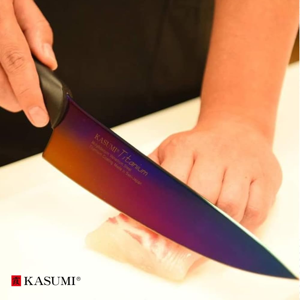 新品同様！スミカマ 霞 KASUMI . カービングナイフ 20cm 鏡面磨き Amazon｜スミカマ 霞 KASUMI 包丁 チタンコーティング カービング