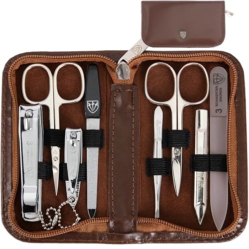 3 Swords Germany - brand quality 8 piece manicure pedicure grooming kit set for professional finger & toe nail care scissors clipper fashion leather case in gift box Made by 3 Swords (6660)