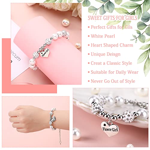 Yinkin 2 Sets Flower Girl Bracelet Wedding Set 2 Proposal Wristbands 2 Cards 2 Box with Raffia Heart Charm Wristbands Gift Thank You for Being My Flower Girl4