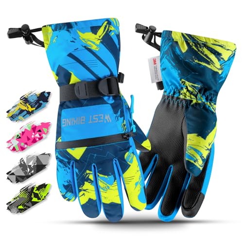 West Biking Skihandschuhe Kinder, 3M Thinsulate Warm Handschuhe Kinder Wasserdicht Winddicht, Winterhandschuhe Touchscreen, Kinder Handschuhe Winter Für 6-12 Jahre Jungen Und Mädchen