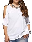 ALLEGRACE Women Plus Size Cold Shoulder T Shirt Short Sleeve Fashion Top Blouse White 2X