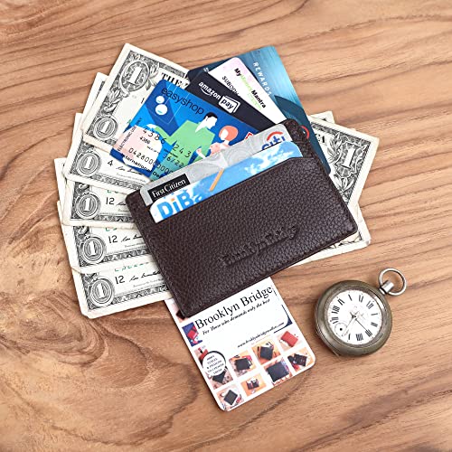 Image of Brooklyn Bridge Premium Genuine Leather Card Sleeve for Men RFID Blocking Slim Credit Card Holder Front Pocket Business ID Organizer Minimalist Everyday Carry Travel Gift