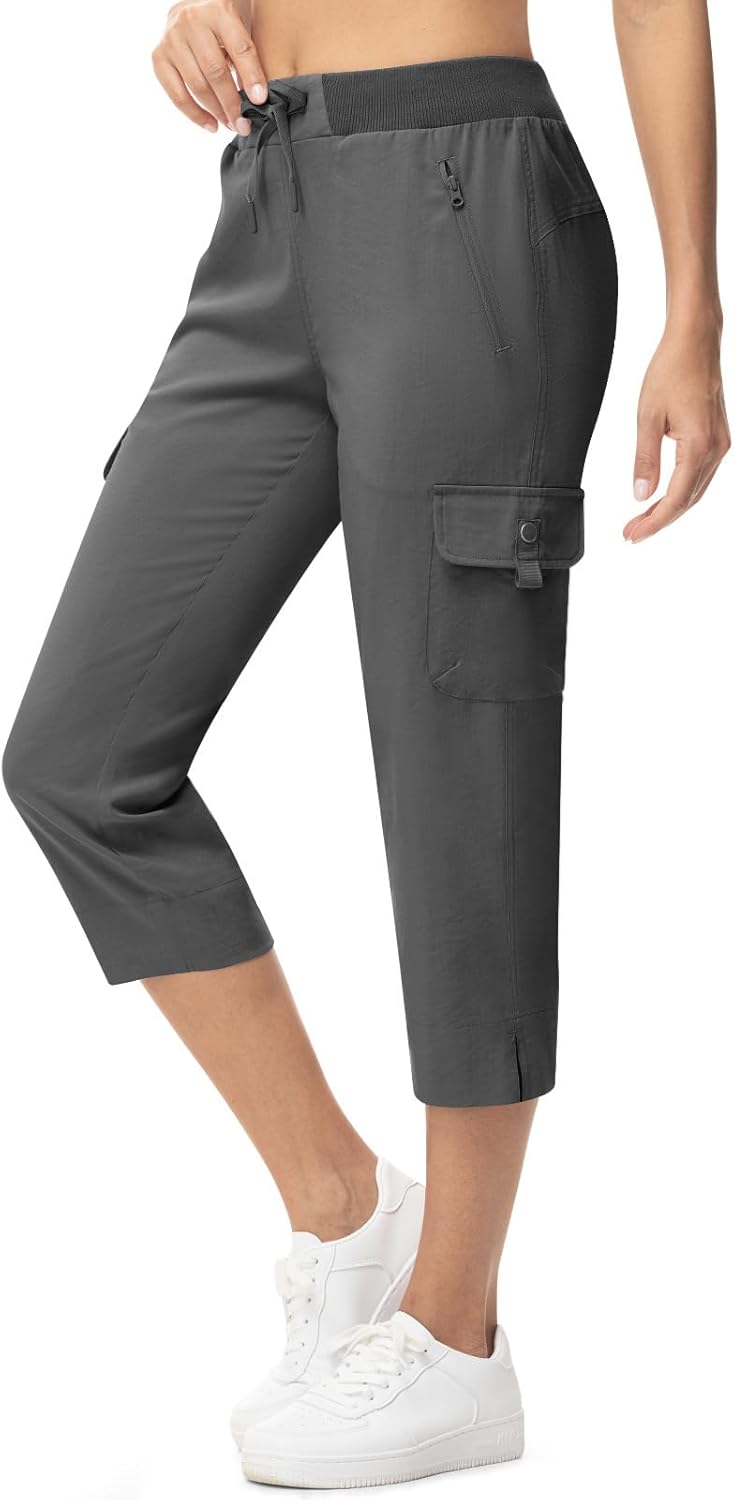 TBMPOY Women's Capri Pants Lightweight Quick Dry Hiking Cargo Pockets Casual Water Resistant Travel Cropped Cotton - Image 2