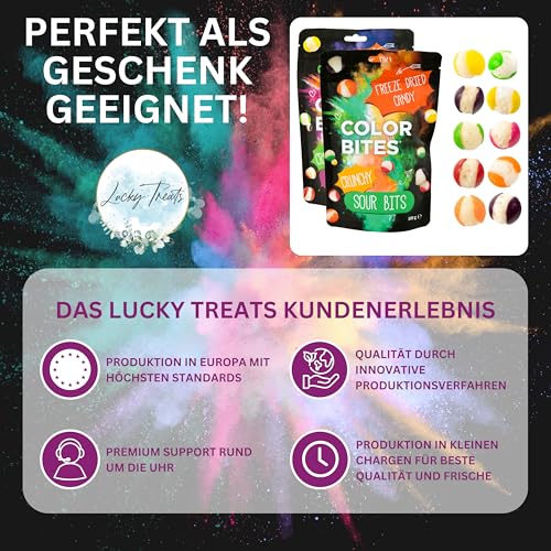 Color Bites – Gefriergetrocknete Süßigkeiten - Freeze Dried Candy - Crunchy Fruit und Sour Bits - 2x 100 g Knusprige Vegan Bonbons – American Candy & TikTok Trend