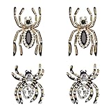 WADORN 4pcs Spider Shape Applique, 2 Styles Rhinestone Black Spiders Applique Crystal Beaded Spider Sew On Patch Appliques for DIY T-Shirt Jackets Hat Halloween Christmas Party Decor