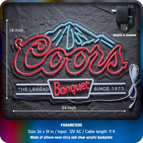Image of Large Size Crs Banquet Beer Neon Sign Bar Led Light, Size: 24 X 18 Inch | 12v Neon Sign with Dimmer AC Adaptor for Wall Decor Man Cave Bar Pub Restaurant Party Gift Wall Art