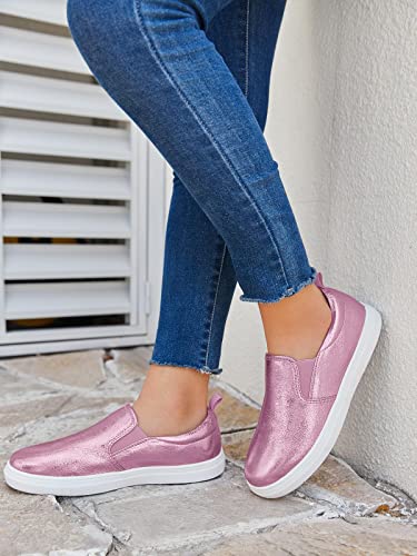 Eileency Boys Girls Shoes Glitter Loafers Kids Slip On Walking Casual Sneakers Pink #TOP4