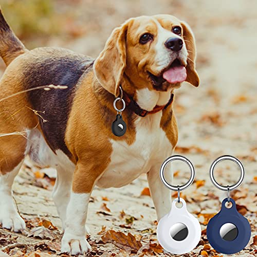 Akkerds Case Compatible With Apple Airtag Case 2021 1St Generation, 3-Pack Soft Silicone Protective Holder Compatible With Airtag Keychain Loop, Anti-Scrath Cover, Black/Navy/White #TOP5