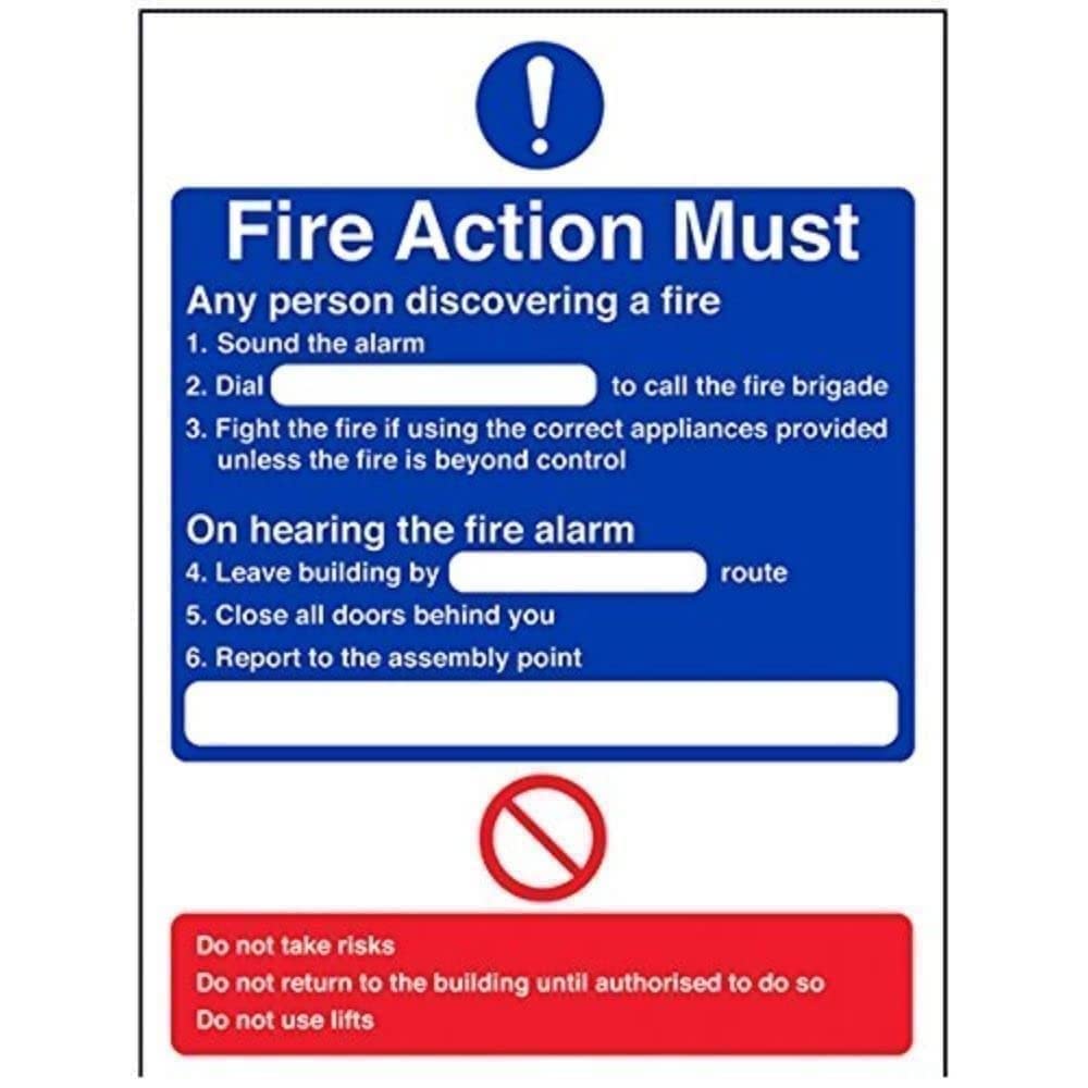 Sponsored Ad – V Safety 12001AN-R General Fire Action Dial Sign - Portrait - 150mm x 200mm - 1mm Rigid Plastic, Blue/Red