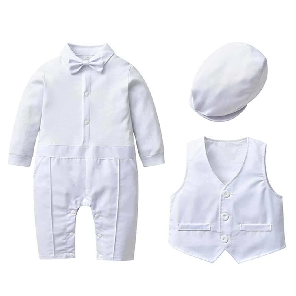Mameluco para caballero para bebé, traje de bautizo, ropa de bautizo, traje de bautizo para bebé, mono con corbatín, chaleco con sombrero, trajes de cumpleaños, bodas y fiestas