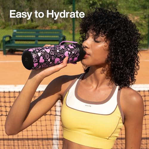 Image of ENCOOL Insulated Water Bottle with Straw Stainless Steel Water Bottle, Leak-Proof, BPA-Free, Keeps Cold for 24 Hours for Sports, Travel, School (26 oz, Sweet Hearts Violet x Black)