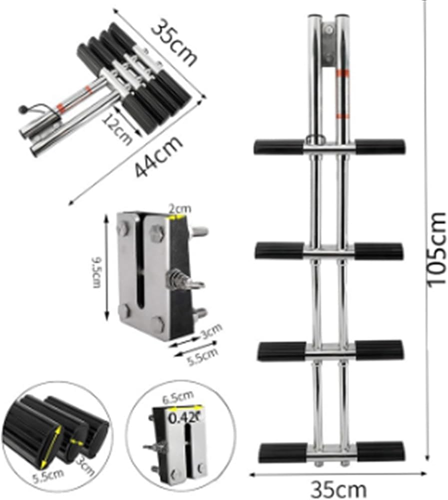 Scala per Yacht Pieghevole in Acciaio Inox con gradini Antiscivolo, Scala Rimovibile per Barca, Ideale per la Pesca e l'attracco.
