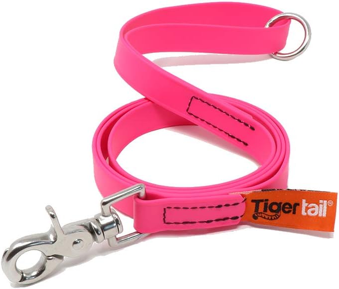 Tiger Tail 6FT Pink Premium Coated Nylon Dog Leash for Large Medium & Small Dogs - Waterproof and Odor Proof, Easy Grip, Durable & Lightweight Alternative-Leather Lead | Pink, 6ft