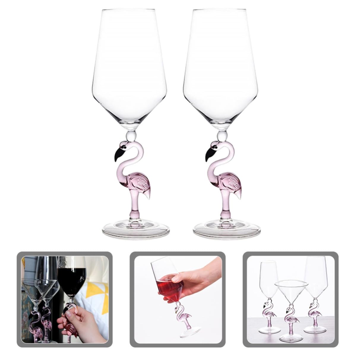 TOPPERFUN Flamingo Weinglas 2 Stück 330 ml Glas für Party, rotes Weinglas und Bordeauxglas, hochfußig, verschleißfest