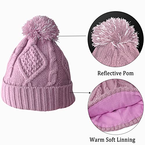 Winter Hat Gloves Scarf Set Women, Beanie with Pom Touchscreen Gloves Warm Knit Long Scarf 3 in 1 Set Gift for Women4