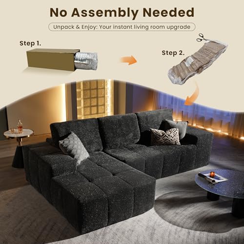 Image of 114 inch Glitter Cloud Sectional Couch with L-Shape Chaise, Modern Boneless Couches for Living Room, Fluffy Tufted Deep Seat Modular Sofa in a Box No Assembly