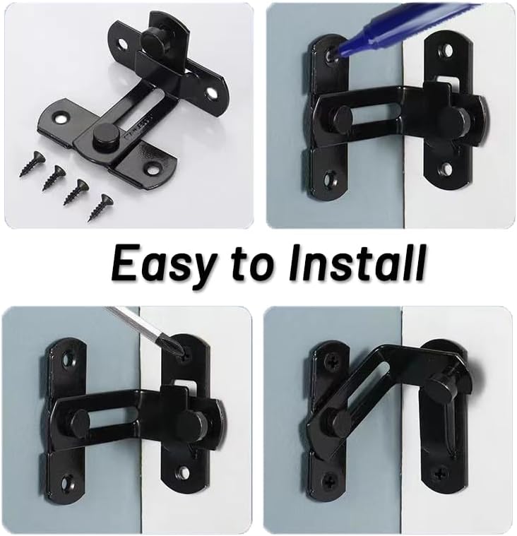 Miniatura 3 de Cerradura de puerta de granero (paquete de 2 con juego de tornillos)  Cerradura de puerta deslizante  Cerradura de puerta de seguridad para el hogar