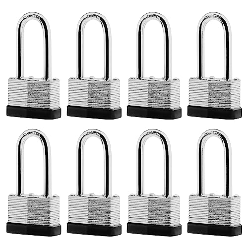 SafiSwords 8-Pack Keyed Alike Laminated Steel Padlocks Keys 1-3/4 Wide Heavy Duty Long Pad Lock Set with Same Keys