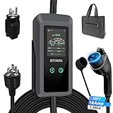 Level 1&2 EV Charger, 16Amp, Portable Charger for Home/Outdoor, 25FT Cable 110V-240V, J1772 Electric Cars, Charging Stations, Current Adjustable, NEMA 6-20 & NEMA 5-15 Adapter. Tesla Needs Adapter