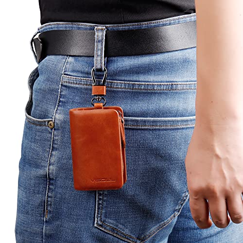 Image of VISOUL Car Key Case Holder Double Zipper, Leather Car Smart Key Fob Case with Keychain for Men and Women
