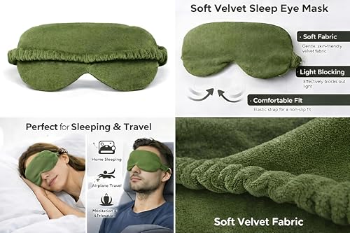 Image of Velvet Eye Sleep Mask for Men & Women Soft Light Blocking Sleeping Eye Mask with Adjustable Strap Travel Relaxation Eye Cover for Home Flight Deep Rest (Olive Green PC 1)