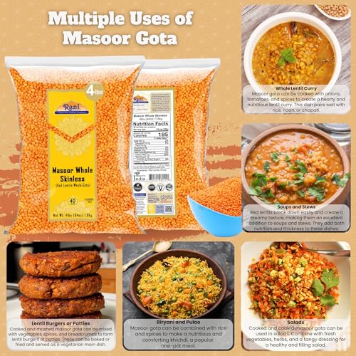 Image of Rani Masoor Gota (Football) Indian Red Lentils Skinless 64oz (4lbs) 1.81kg Bulk ~ All Natural | Gluten Friendly | NON-GMO | Kosher | Vegan | Indian Origin
