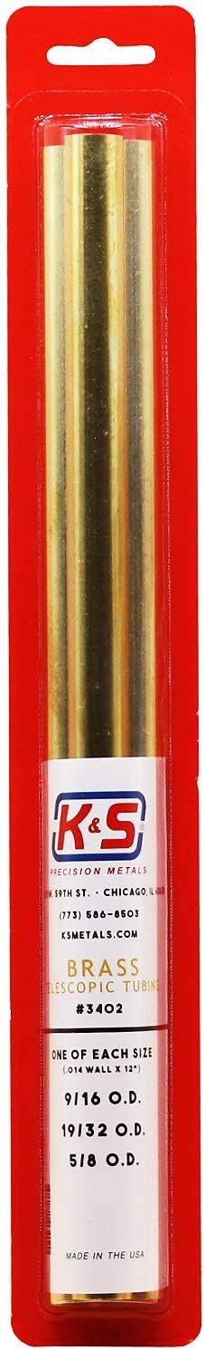 K&S Precision Metals Round Brass Telescopic Tubing Assortment 3402 – 3 Tubes, 9/16" to 5/8" OD, 12" Length, 0.014" Wall (Large) – DIY Projects, Made in USA