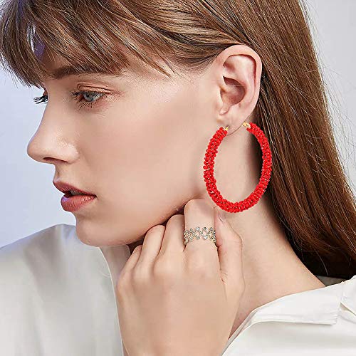 Cealxheny Beaded Hoop Earrings For Women Mixed Color Bead Dangle Earrings Bohemia Hoop Dangle Earring Studs For Girls (B Red) #TOP1