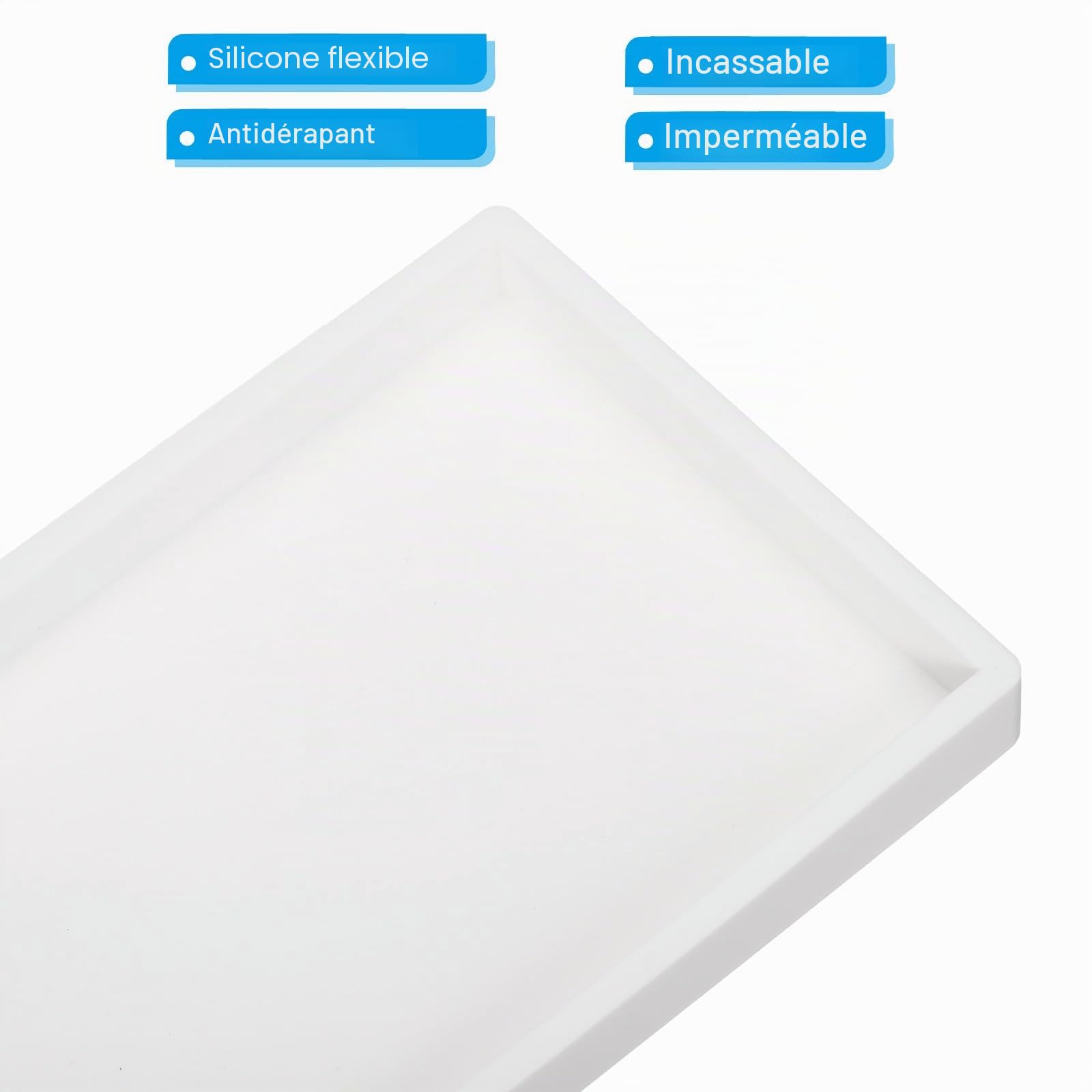 PATIKIL Silicone Salle Bain Plateau, 12" x 5" Savon Distributeur Plateau Bijoux Organiseur Plat pour Toilettes, Commode, Cuisine Évier pour Bijoux, Clé, pure Blanc