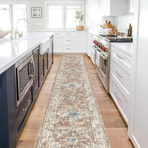Pauwer Long Hallway Runner Rug 2'6''x14', Boho Washable Runner Rugs with Rubber Backing, Non Slip Carpet Runner for Hallways, Farmhouse Rug Runners for Kitchen Laundry Room Entryway