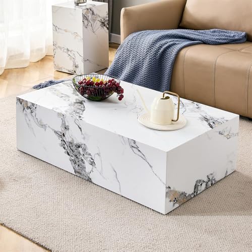 BAOPIN Faux Marble Coffee Table, Rectangle MDF Coffee Tables for Living Room, Tea Table Center Table for Home, TV Table