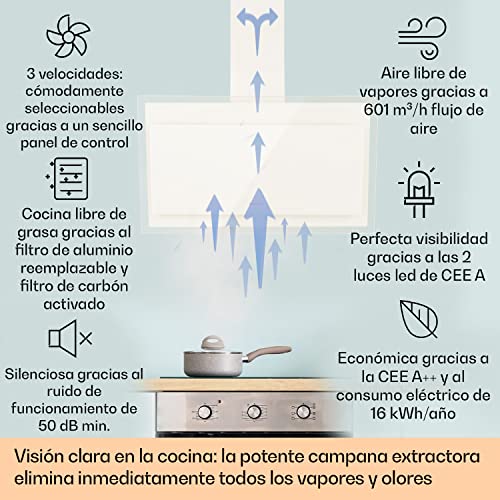 Klarstein-Campana-Extractora-Extractor-Cocina-para-Pared-con-Filtro-Aluminio-Antigrasa-para-Lavavajillas-Flujo-Aire-601mh-LEDs-Controles-Tactil-Campanas-de-Cocina-Extractores-Montaje-Pared