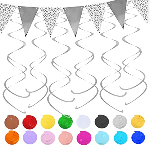 Silver Hanging Swirl Party Streamers For Ceiling Decorations Wedding Birthday Baby Shower Decor Supplies, Pack Of 30 #TOP30