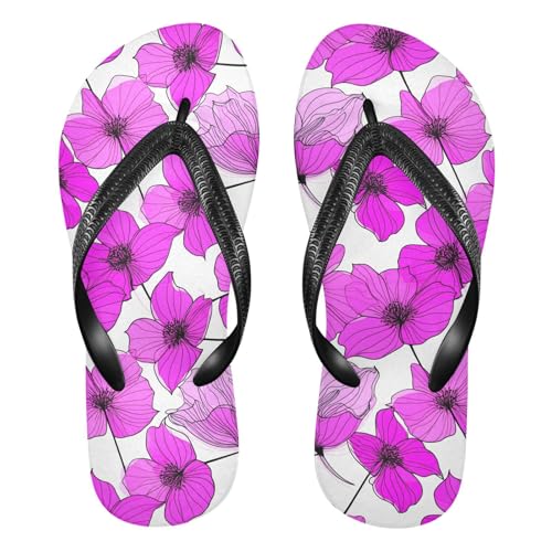 Pink Flowers Flip Flops for Beach Thong Sandals Anti-slip Lightweight Beach Shoes for Summer Swim Travel