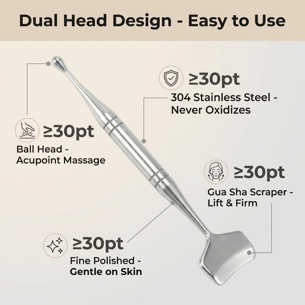 2-in-1 Acupuncture Pen Fascia Blaster, Stainless Steel Gua Sha & Acupressure Massage Pen, Dual-Ended Fascia Release Tool for Full Body Pain Relief, Neck Face Muscle & Plantar Fasciitis