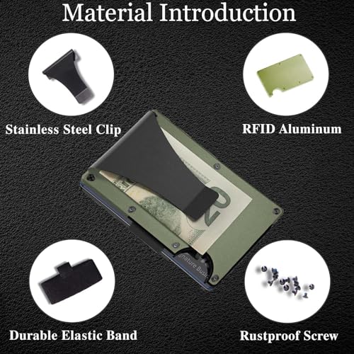 Image of Minimalist Wallet with RFID Blocking,Slim Credit Card Holder with Aluminum Money Clip Wallet for Men and Women,Metal Wallets for Mens Front Pocket as Gifts (Armygreen)