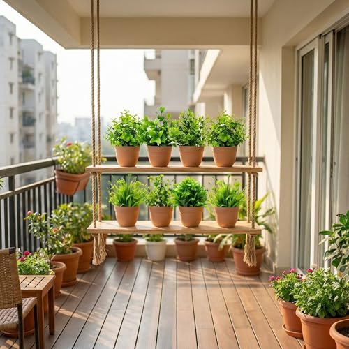 Image of Dekorly Artificial Potted Plants, Artificial Plastic Eucalyptus Plants Small Indoor Potted Houseplants, Small Faux Plants for Home Decor Bathroom Office Farmhouse (Round Brown Pot-8)