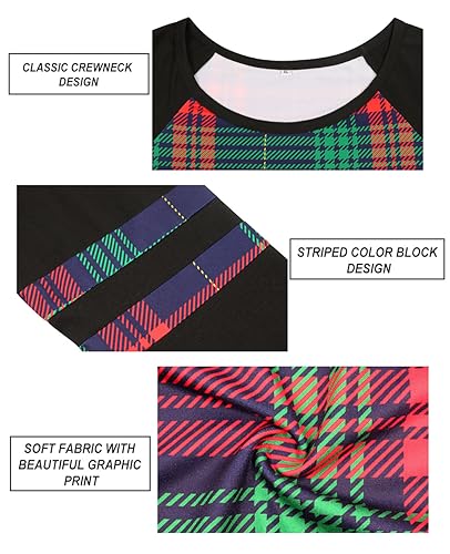 Image of CARCOS Plus Size Tops for Women Color Block Flower /Striped /Camo Crew Neck Long Sleeve Tee Shirt