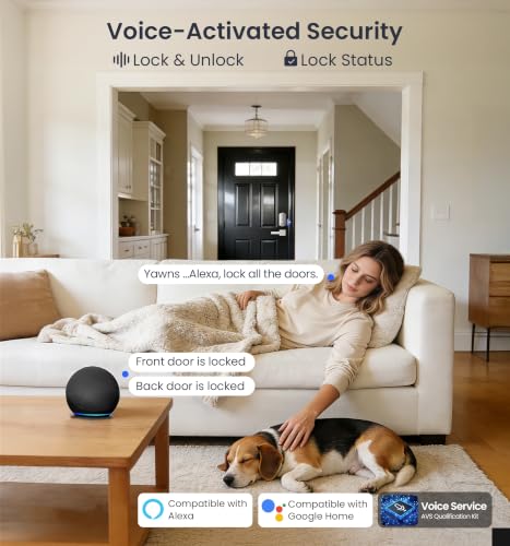 Image of Veise VE012W-L WiFi Fingerprint Deadbolt Lock with Handle Set, Satin Nickel