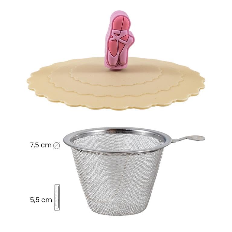 DRW Lot de 6 tasses à infusion avec filtre en acier inoxydable Ballerines Tasse : 8 x 8 x 10 cm