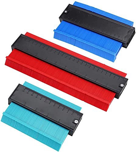 Pack of 3 Metal Profile Plastic Contour Module Gauge - Standard Wood Marking Tool - General Contour Tool - Duplicator Gauge - Wide Application (6in+7in+11in, Green+Blue+red)