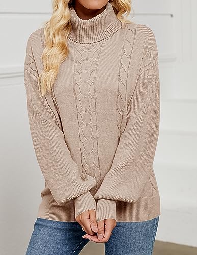 LEANI Women's 2025 Turtleneck Sweater Lantern Long Sleeve Cable Knit Pullover Sweaters Jumper2