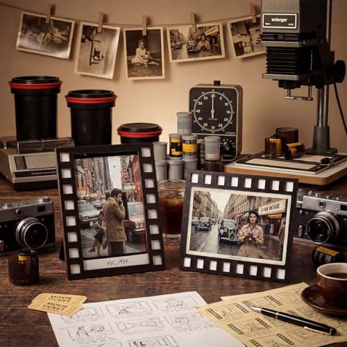 Image of AceOrbit 3 Pcs Filmstrip Picture Frame Vintage Wood Cinematic Film Photo Frame Fit 4 x 6 Inch Picture with Clear Acrylic Cool Handicrafts Tabletop or Wall Mounting for Display for Farmhouse Home Decor