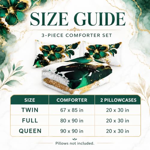 Image of AILONEN Marble Bedding Set Twin Size,Gold Green Floral Comforter Set,Marble Comforter Sets for Kids Girls,Luxury Lightweight Duvet Set 3 Pieces,1 Quilt and 2 Pillowcases