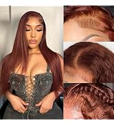 ALHER Small Cap Human Hair Wigs 26 Inch Reddish Brown Lace Front Wigs Human Hair Straight 13x4 Tr...