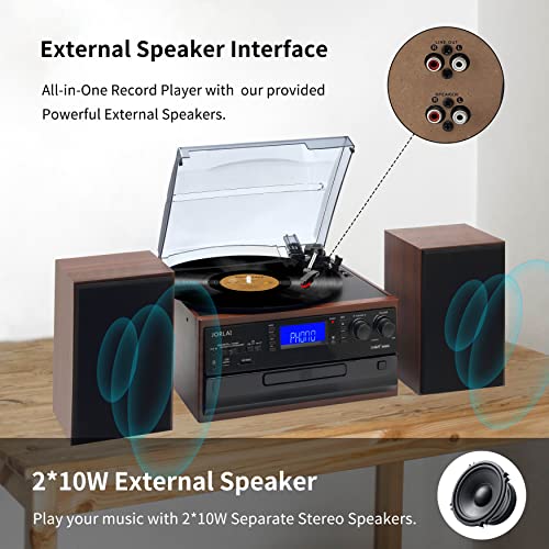 Vinyl Record Player Jorlai Turntable, 3 Speed Bt Record Player Suitcase With Built In Speakers/Rechargable Battery/Vinyl-To-Mp3 Recording/Headphone Jack/Aux Input/Rca Line Out #TOP5