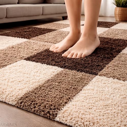 Image of 3D Shaggy Polyester Carpet Rug Runner Area Mats for Bedroom /Living Area /Home with Anti Slip Backing Soft /Fluffy Hight Pile - (3D Coffee B, 2x10 feet)