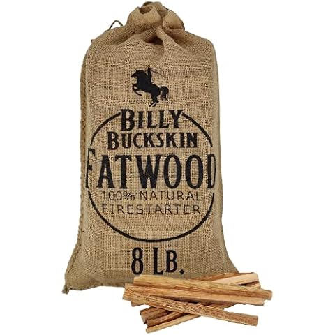 8lb Burlap Bag of Fatwood Fire Starter Sticks - Gift Set of Fatwood Sticks - Comes in a Stylish Jute Bag - Easy & Safe Way to Start a Fire with Just 2 Pieces - 8 Pound Sack by Billy Buckskin Cover