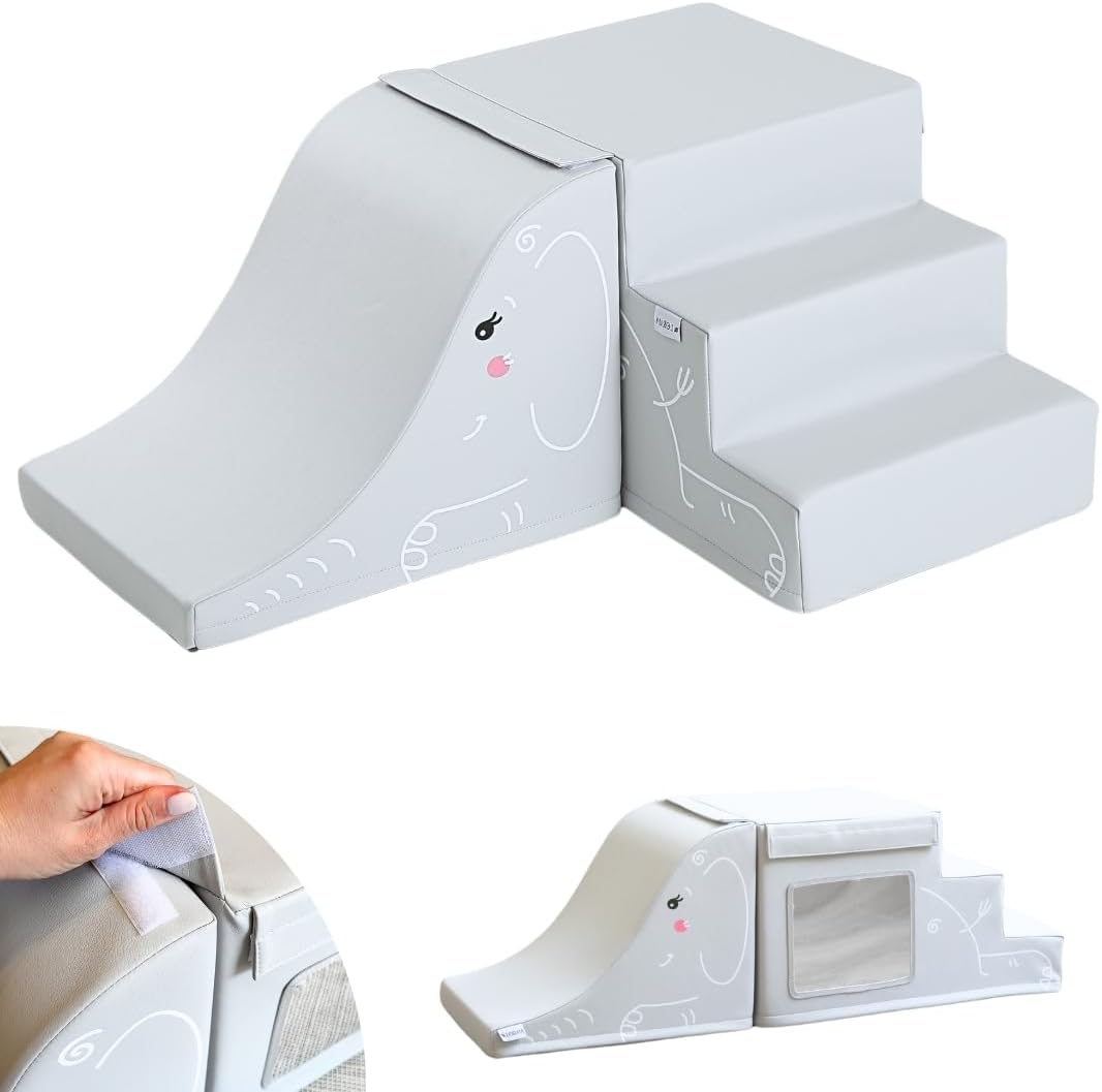 LORAIA® Luxury 100% Non-Toxic Foam Climbing Blocks • TOP Fasteners• Montessori Soft Play Set + Baby Slide • Low Maintenance Vegan Leather • 13" Sturdy Blocks • Foam Climbing Toys that Won’t Collapse