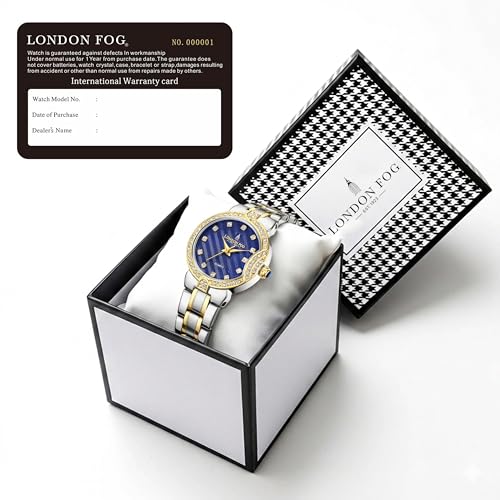 Image of London Fog Crescent Collection Analog Quartz Watch for Women - Round Textured Dial, Crystal-Studded, Diamond-Style Hour Markers, Stainless Steel Strap - LFW20005